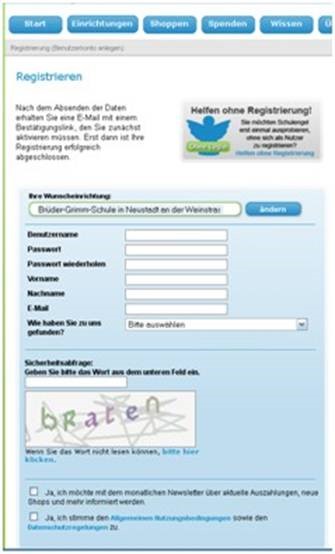 Schulengel Registrierung
